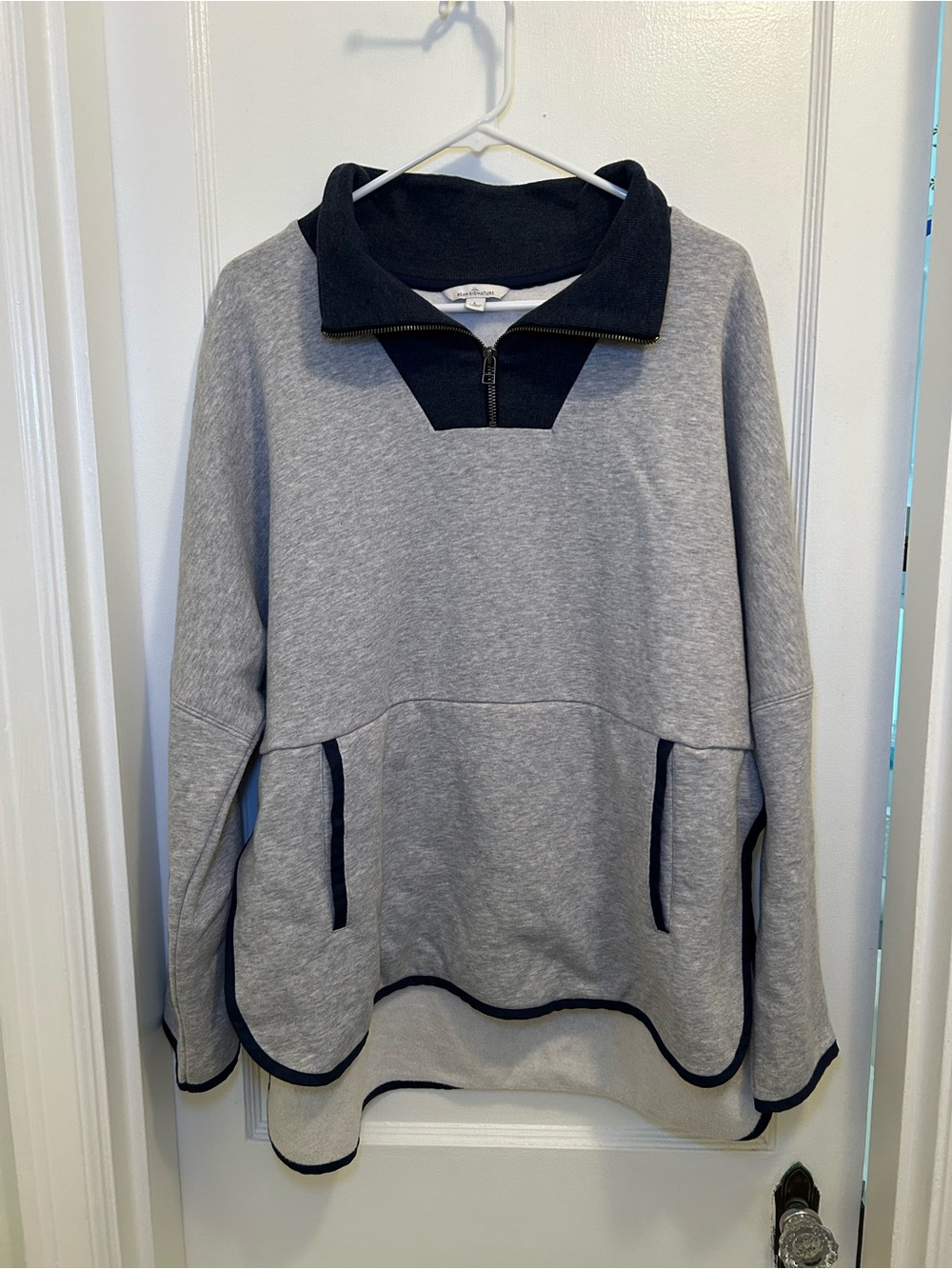 L.L. Bean Navy & Gray 1/4 Zip Collared Pullover Sweatshirt Poncho Womens Size L